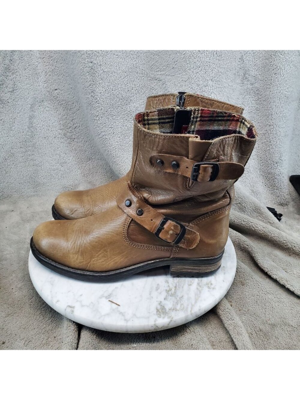 Tamaris Shoes Womens EU 38 US 7 Brown Leather Buckle Strap Mid Boots *Read*